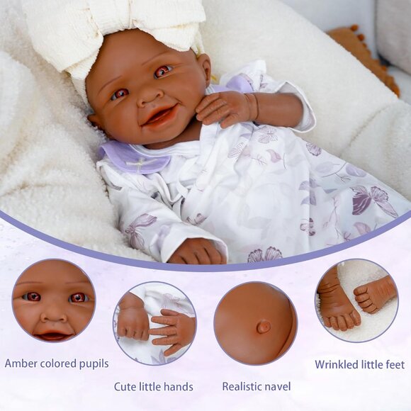 18.5in Full Silicone Reborn tan Baby Girl Dolls Lifelike 6.8LB Weighted Doll - Picture 3 of 6